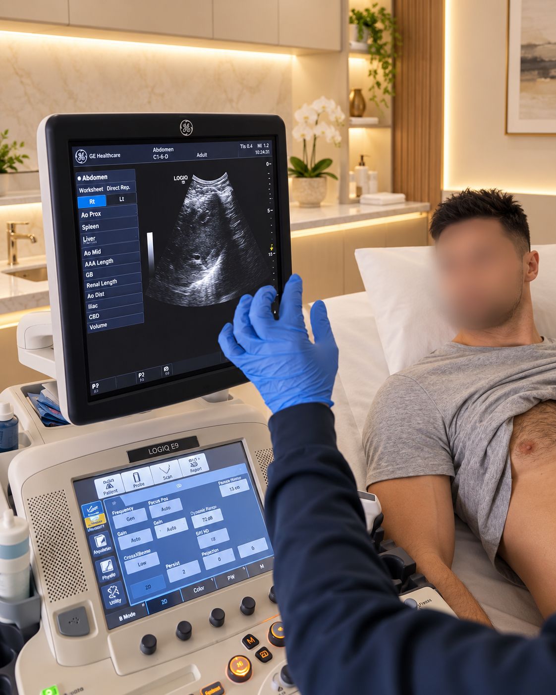 Ultrasound scan in progress at Tower Bridge Hospital